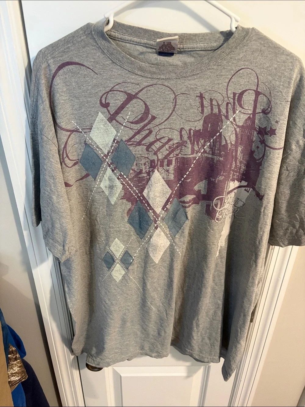 Phat Farm Gray Graphic Short Sleeve Tee with Purple and Blue Accents